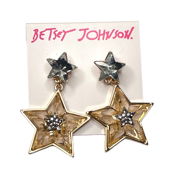 Betsey Johnson Star Drop Dangle Earrings Gold - Picture 4 of 4